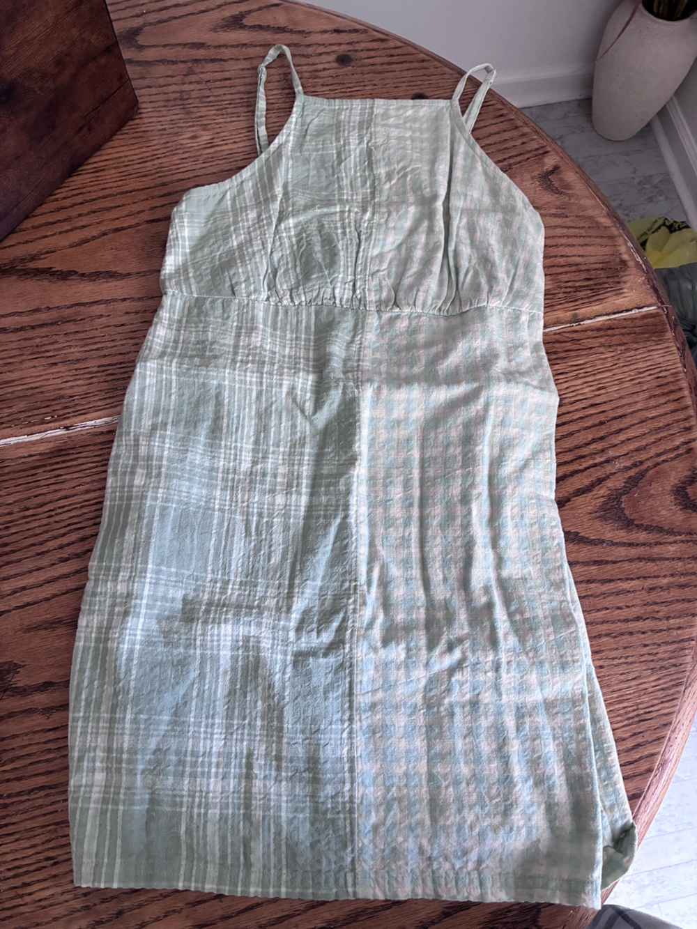 American Eagle Outfitters Light Green Plaid Sundress
